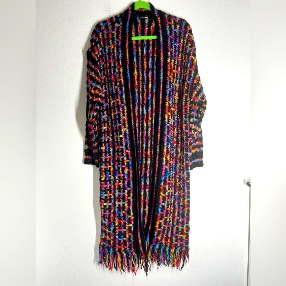 Multicolored Bohemian Open Front Fringe Hem Cardi… - image 3